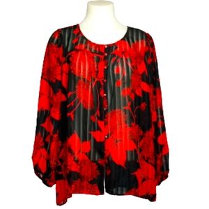 Bobeau Red Black Sheer Top Sz 1X